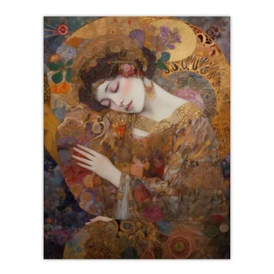 Image of Artery8 Asleep Gustav Klimt Inspired Portrait Of A Woman Bedroom Unframed Wall Art Print Poster Home Decor Premium