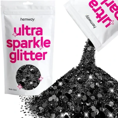 Image of Glitter Multi Size Black Ultra Sparkle Sequins Nail Face Festival Christmas Halloween Makeup Chunky Fine 100g / 3.5oz