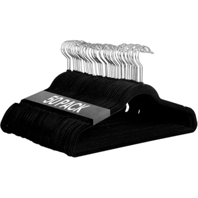 Image of Ediesi, Coat Hangers, Hangers for Clothes, Trousers, Velvet, Shirt, Skirt, Suits, Wardrobe Storage (50 pieces Black without Tie Bar)