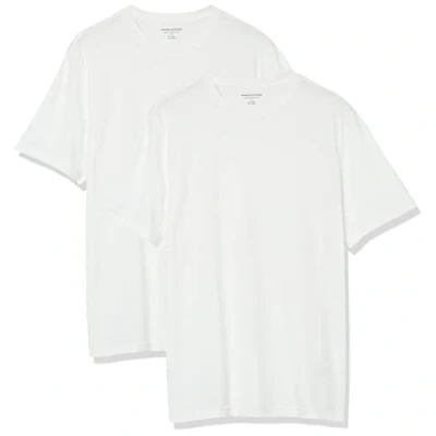 Image of Amazon Essentials Men&#039;s T Shirt Regular Fit Short Sleeve Crewneck, Pack of 2, White, XS
