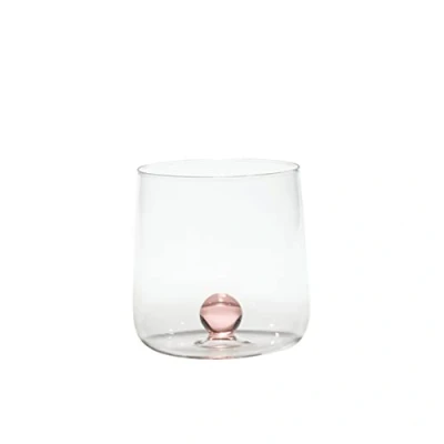 Image of Zafferano Bilia Glass Tumbler Handmade Transparent Glass, Decorated with a Colourful Ball Inside, cl 44 h 90mm d 88mm Set 6 Pieces Pink