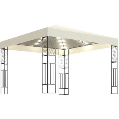 Image of vidaXL Gazebo with LED String Lights 3x3 m Cream Fabric