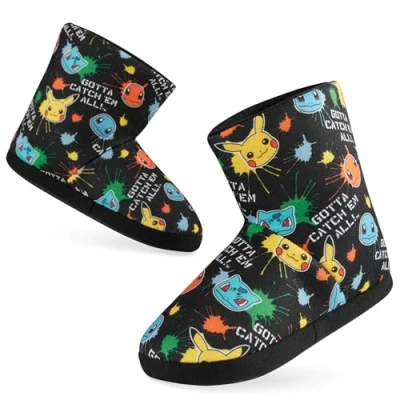 Image of Pokemon Boys Slippers Boot Pikachu Bulbasaur Soft Kids Shoes Non Slip House Anime Gifts for (Black Aop, 4 UK, numeric_4)