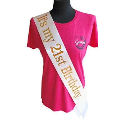 Image of Gemini Ribbons White It&#039;s My 21st Birthday Sash Holographic Party Womens Mens Gift