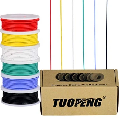 Image of TUOFENG 22 Gauge Electric Wire,Tinned Copper Wire Kit 0.32mm² Flexible Silicone Wire(6 Different Colored 8 Meter spools) 600V Electronic Hook up Stranded