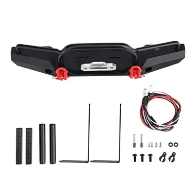 Image of RC Car Front Bumper, Metal Bumper with LED Lights for 1/10 Traxxas TRX 4 SCX10II 90046 Remote Control Crawler Car(Flat)
