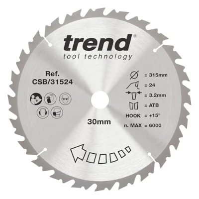 Image of Trend Wood Circular Saw Blade, 315mm Diameter, 30mm Bore, 24 Teeth, TCT, 3.2mm Kerf, +15 Hook, CSB/31524
