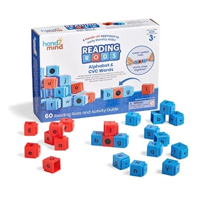 Image of Learning Resources Reading Rods Alphabet and CVC Words, Learn to Read, Word Building Activities, Letter Blocks, Spelling Toys, Tools for Kids, Science of Manipulatives