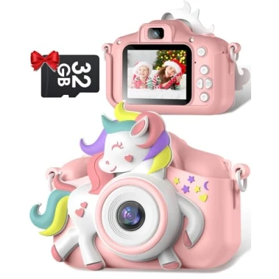 Image of Kids Camera, Gofunly Camera for Girls, 1080P HD 2.0 Inch Screen Digital with 32GB Card, Birthday Christmas Toys Gifts Selfie Childrens Age 3 12 Years Old Girls