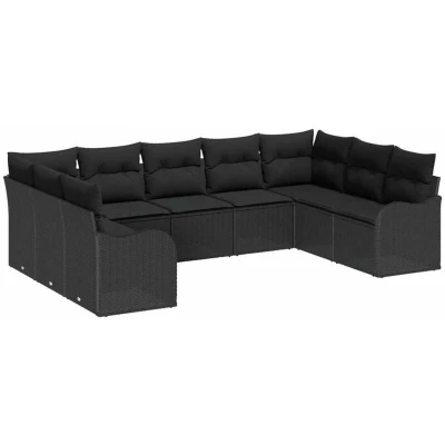 Image of vidaXL 9 Piece Garden Sofa Set with Cushions Black Poly Rattan