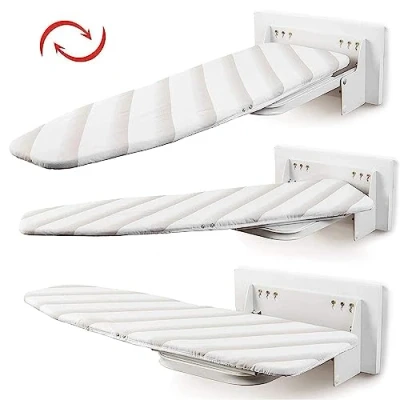 Image of ybaymy Ironing Board, Small Foldable Wall Mounted Board with 180 Rotatable Cover, Heat Resistant, White