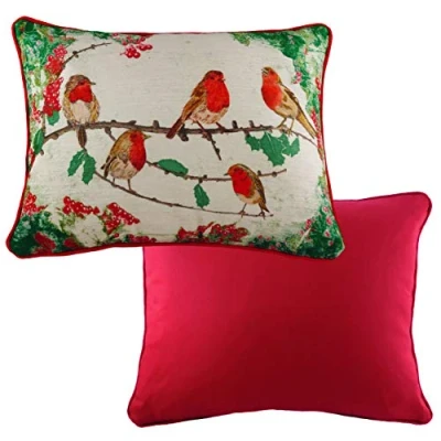 Image of Evans Lichfield Xmas Robin Rectangular Piped Feather Filled Cushion Multicolour One Size