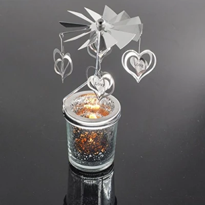 Image of CADANIA Candlestick, Rotary Spinning Tealight Candle Metal Tea Light Holder Carousel Home Decoration Love L
