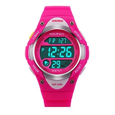 Image of SKMEI Girls Pink Digital Watch 50m Water Resistant with Stopwatch Alarm Perfect for Ages 5 13