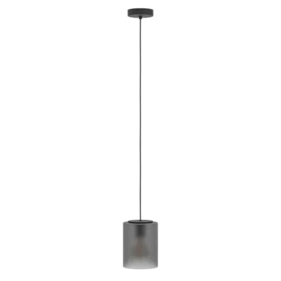 Image of Eglo Pendant Lighting Colomera, Hanging lamp Above Dining Table, Elegant Room Ceiling Light Fixture, Black Metal and Smoked Glass, E27 Socket, Ø 15 cm