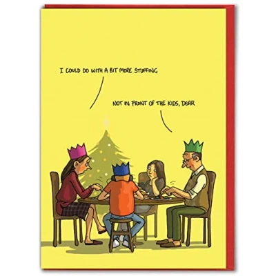 Image of Brainbox Candy Hilariously Funny Christmas Cards &#039;A Bit More Stuffing&#039; Cheeky Xmas Card For Him Her Men Women Partner Friend
