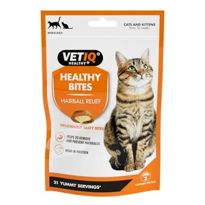 Image of VETIQ Healthy Bites Hairball Relief Treats for Cats &amp; Kittens 12+ Weeks, Help&#039;s Prevent Remove Hairballs, High in Protein, 65 g (Pack of 8)