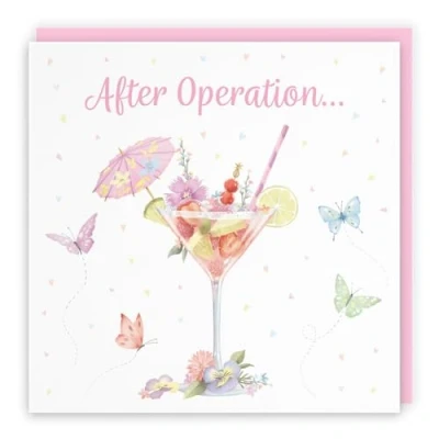 Image of Hunts England Pink Cocktail And Butterflies After Operation Card For Her Milo&#039;s Gallery Female Get Well Soon Feel Better Speedy Recovery Women