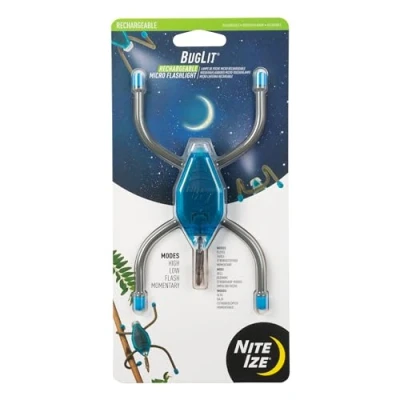 Image of Nite Ize BGTR02 38 R7 BugLit Micro Flashlight USB Rechargeable Task Light, Bright Blue
