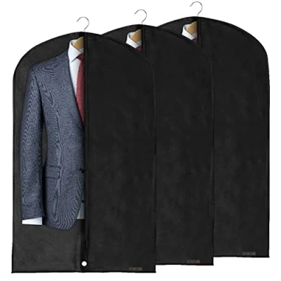 Image of HANGERWORLD 3 Black 40 Inch Breathable Suit Coat Garment Clothes Cover Protector Bags