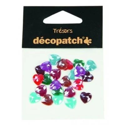 Image of Décopatch Ref BJ023O Trésors Plastic Embellishments 10mm Decorative Heart Shaped Gems Ideal for Decorating Décopatched Items Assorted Dark Colours, Pack of 24