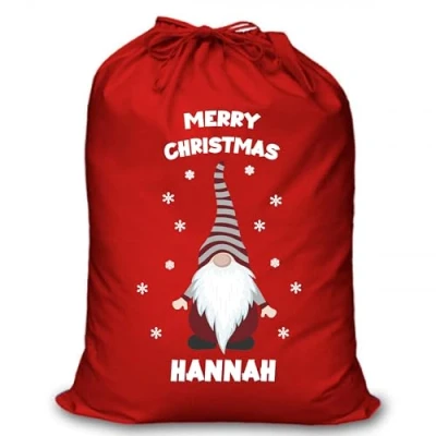 Image of Personalised Christmas Sack Santa Reindeer Red Custom Name Gift Bag for Kids &amp; Adults Festive Large Reusable Holiday Present (Gonk (RD_3))
