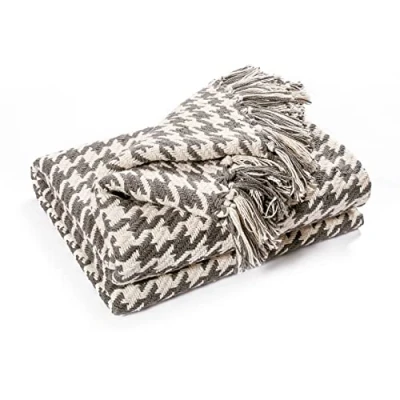Image of EHC Cotton Houndstooth Throw Blanket For Bed Sofa Couch Arm chair Soft Woven Cover, 125 x 150 cm