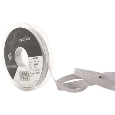 Image of Berisfords 41025 20 m x 10 mm Polyester Grosgrain Ribbon, Grey