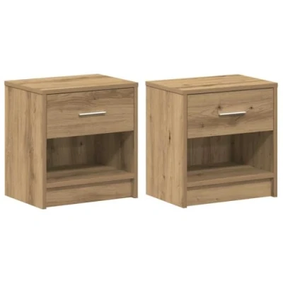 Image of vidaXL Bedside Cabinets Set Artisan Oak Nightstands with Drawer Modern Engineered Wood Night Side Tables for Bedroom