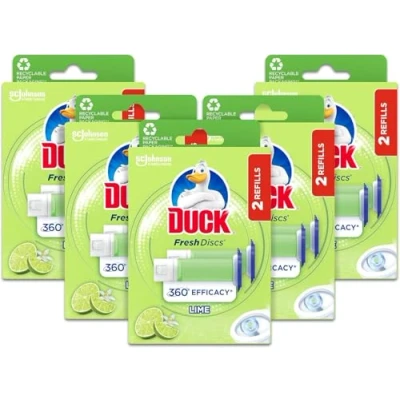 Image of Duck Fresh Discs Toilet Cleaner Refill Twin Pack, Prevents Limescale Build Up, Fights Stains That Harbour Germs, Lime Fragrance, Pack of 5 (Total 10 x Tubes)