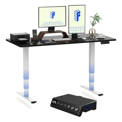 Image of FLEXISPOT E5 160x80cm Electric Standing Desk 160kg Load Dual Motors 3 Stage Height Adjustable One Piece Sit Stand Up with Memory Smart Pannel(White Frame+Black Top)