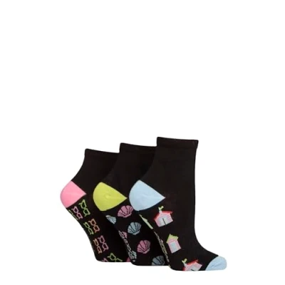 Image of Women&#039;s 3 Pair SOCKSHOP Plain and Patterned Bamboo Ankle Socks Sole Black / Ocean View 4 8