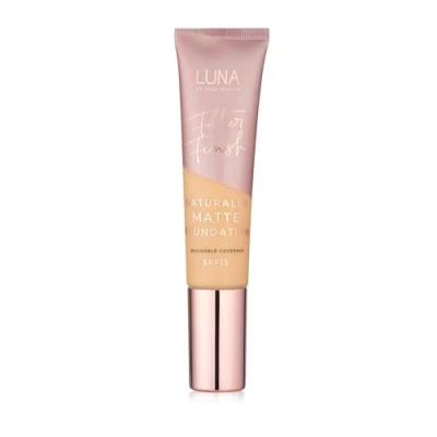 Image of LUNA Matte Foundation in LIGHT Shade Contains Vitamin E and SPF15 Oil Free Face Foundations with Subtle Golden Undertone Suitable for Oily Sensitive Skin