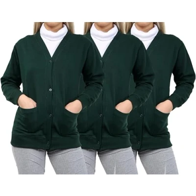 Image of GW CLASSY OUTFIT Girls School Cardigan (Pack of 3) Kids Button Fleece Schoolwear Uniform Sweatshirts UK Size 5 13 Years (13 14 Years, 3X Bottle Green)