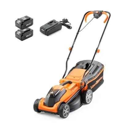 Image of LawnMaster MX 24V 34cm Cordless Lawnmower Plus Spare Battery, 4.0Ah Lithium Ion Battery and Fast Charger With Rear Roller (34cm Mower)