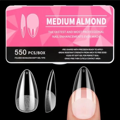 Image of Diboniur Medium Almond Nail Tips, 550Pcs Soft Gel 11 Sizes Full Cover Clear Tips for Technicians, Beginners and Art Salons, Extensions