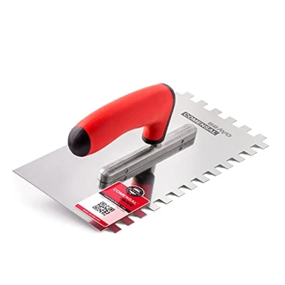 Image of COMENSAL Notched Tiling Trowel 0.4&quot; Plastering Stainless Steel Non Slip Soft Grip Made in EU 10x10 mm