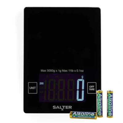Image of Salter High Capacity Kitchen Scale 10kg Capacity, Large Digital Display, Add &amp; Weigh Zero Function, Measures Liquids, Slim Glass Platform, Food Scale, Electronic Cooking/Baking SA00644FEU12