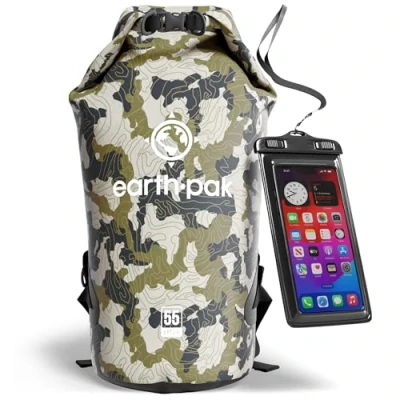 Image of Earth Pak Waterproof Dry Bag Roll Top Compression Sack Keeps Gear for Kayaking, Beach, Rafting, Boating, Hiking, Camping and Fishing with Phone Case