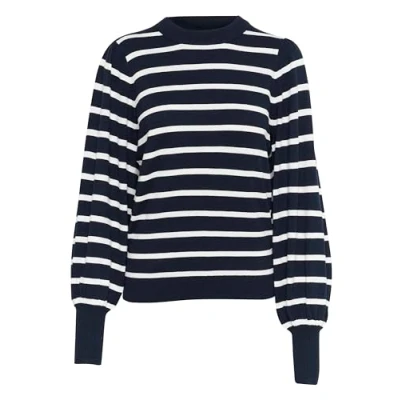 Image of KAFFE Women&#039;s Pullover Light Knit Crew Neck Regular Fit Long Sleeves, Midnight Navy/Chalk Stripe, Medium