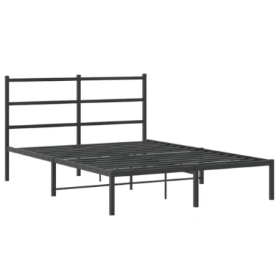 Image of vidaXL Metal Double Bed Frame &amp; Headboard Base, Black 135x190 cm, Powder Coated Steel Bedstead with Slats