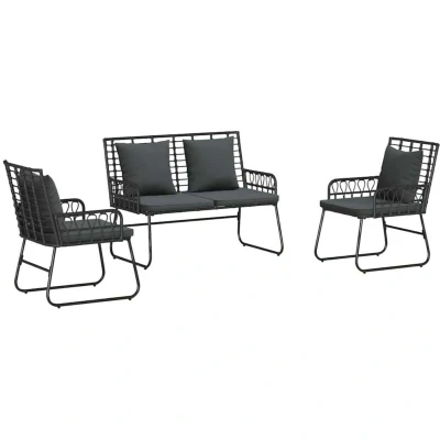 Image of Vidaxl Garden Dining Set with Pillow 3 pcs Poly rattan, steel