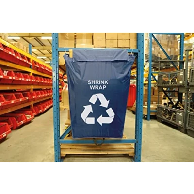Image of Warehouse Waste Recycling Racking Sack, SHRINK WRAP, Industrial Grade, Integrated Top Flap With Velcro Fastening, Multiple Fixing Options, Double Stitched Strength, 160 Litre Capacity