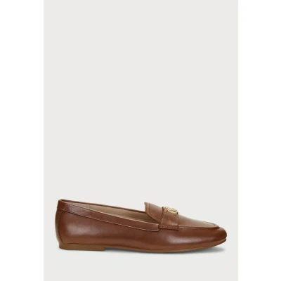 Image of Lauren Ralph Averi III Burnished Leather Loafer Slipons, Women&#039;s, Size: 3.5, Deep saddle tan