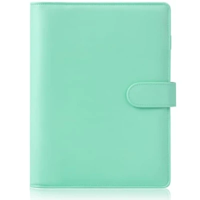 Image of HAUTOCO PU Leather A5 Binder, Ring Binder Budget Cover, Refillable 6 Notebook, Organiser for Refill Paper Insert Pages Office, School, and Travel, Light Green