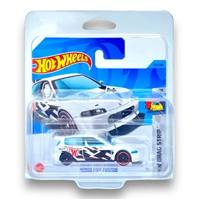 Image of Hot Wheels Honda Civic Custom (White &amp; Black) 7/10 HW Drag Strip 2023 172/250 (Short Card) COMES IN A KLAS CAR KEEPER PROTECTIVE COLLECTORS CASE HKH33