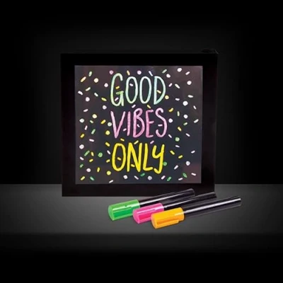 Image of Neon Light Effect Message Frame. Includes 3 Coloured Pens to Write Your Pink, Green &amp; Orange. Wall Mountable. Wipe Clean. Battery Powered. Notice Board LED Sign