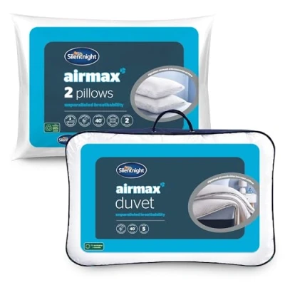 Image of Silentnight Airmax Duvet and Pillow Pair Bundle 10.5 Tog Breathable All Season with Mesh Sides to Prevent Overheating Machine Washable Hypoallergenic Double