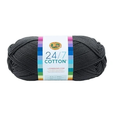 Image of Lion Brand Yarn Company Cotton Yarn, 100 Percent Cotton, Charcoal,15.24x6.35x6.35 cm