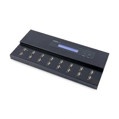 Image of StarTech.com Standalone 1 to 15 USB Flash Drive Duplicator/Cloner/Eraser, Multiple Thumb Copier / Sanitizer, System File Sector by Copy, 1.5 GB/min, 3 Pass Erase, LCD (USBDUPE115)